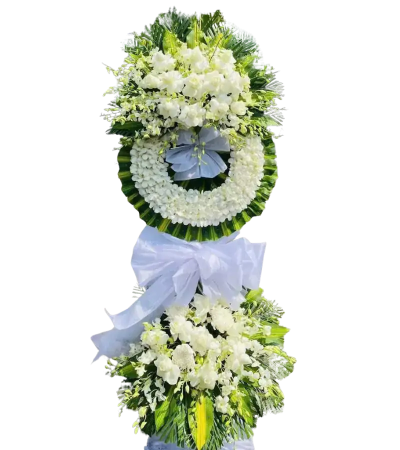 Kệ hoa chia buồn ba tầng hồng trắng cẩm chướng trắng