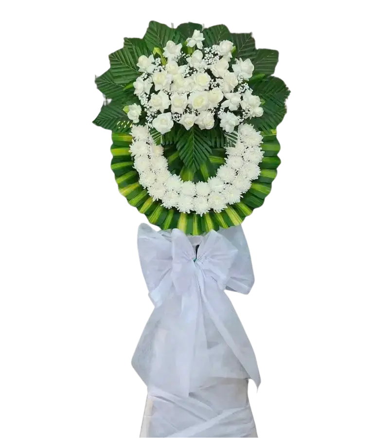 Kệ hoa chia buồn cẩm chướng trắng và lan trắng