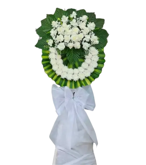Kệ hoa chia buồn cẩm chướng trắng và lan trắng