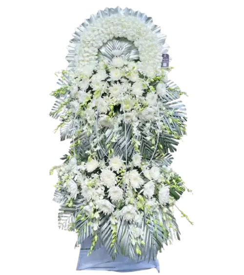 Kệ hoa chia buồn cúc trắng thác đổ
