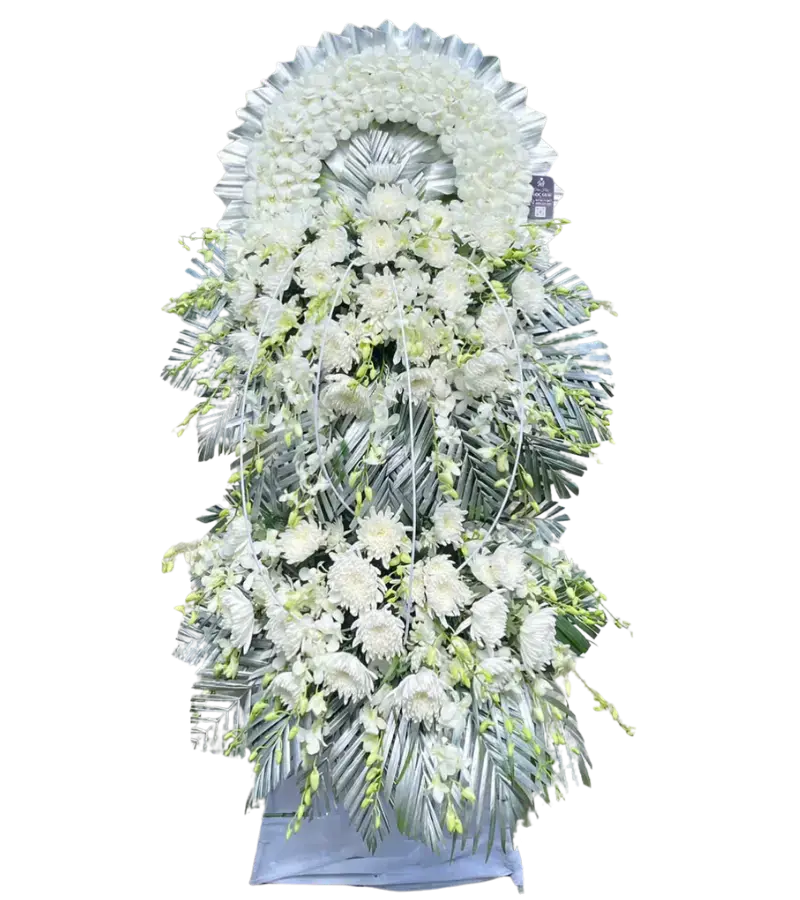 Kệ hoa chia buồn cúc trắng thác đổ