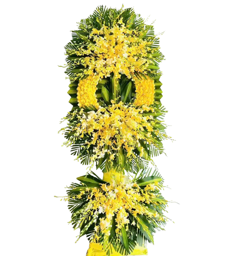 Kệ hoa chia buồn lan vàng hai tầng