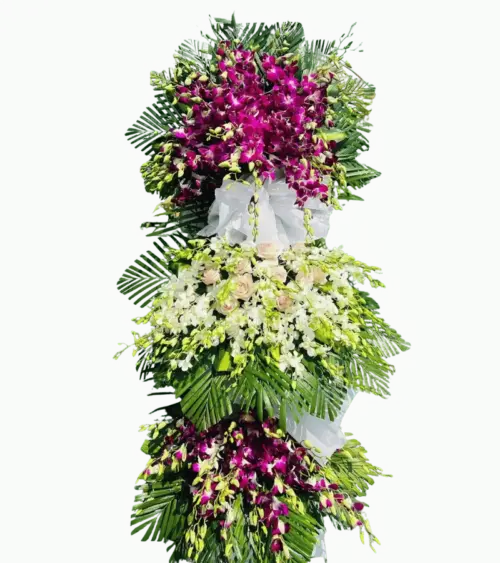 Kệ hoa trụ đứng 3 tầng lan tím than xen hồng kem