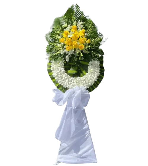 Vòng hoa lan trắng dendrobium đính hồng vàng và lan vàng