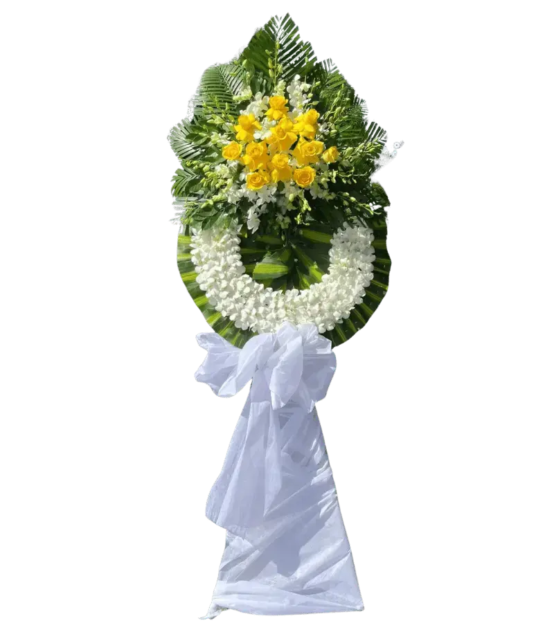 Vòng hoa lan trắng dendrobium đính hồng vàng và lan vàng